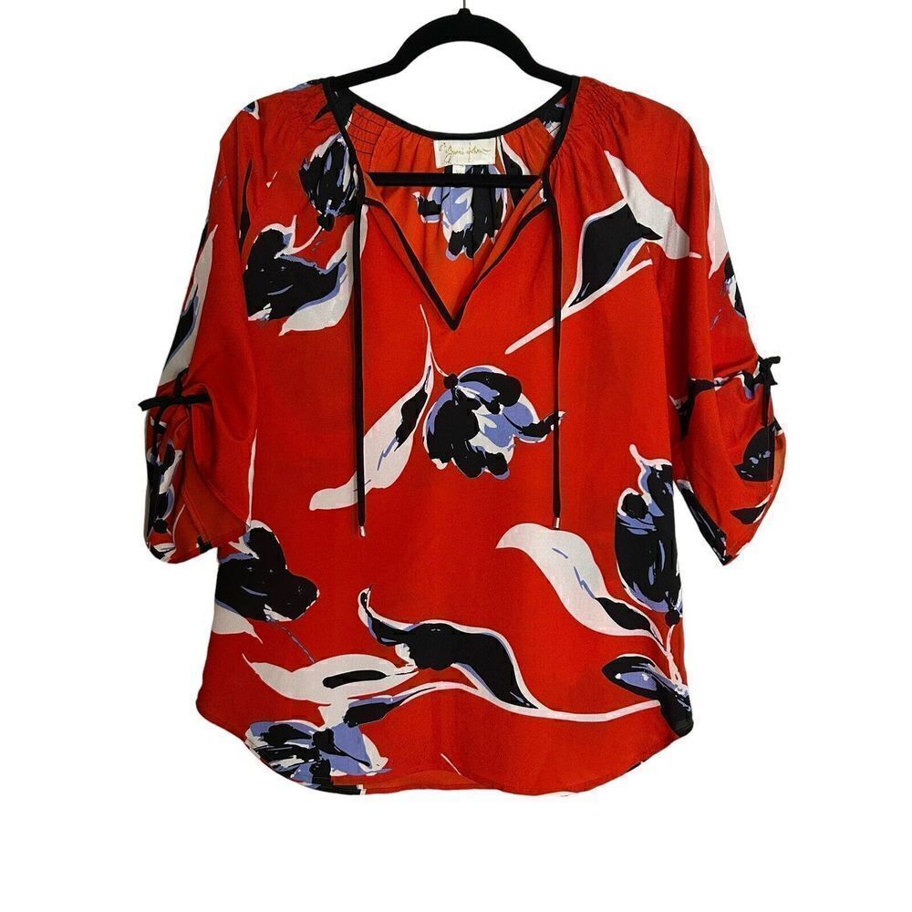 NEW Yumi Kim Top Red Tulip Splash Key Hole TieāTunicāBlouseāSzāXSāREVOLVE